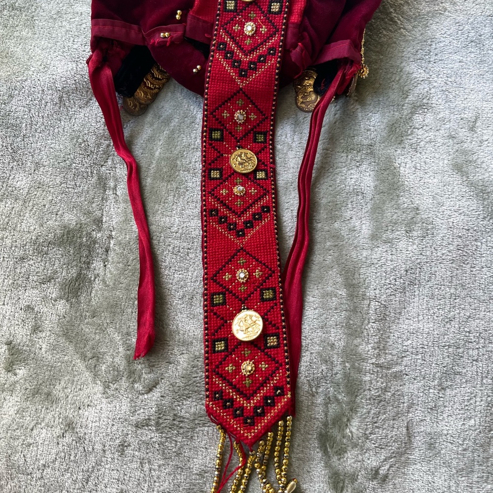 Traditional Red Embroidered Coin Accent Headpiece - Picture 4 of 4